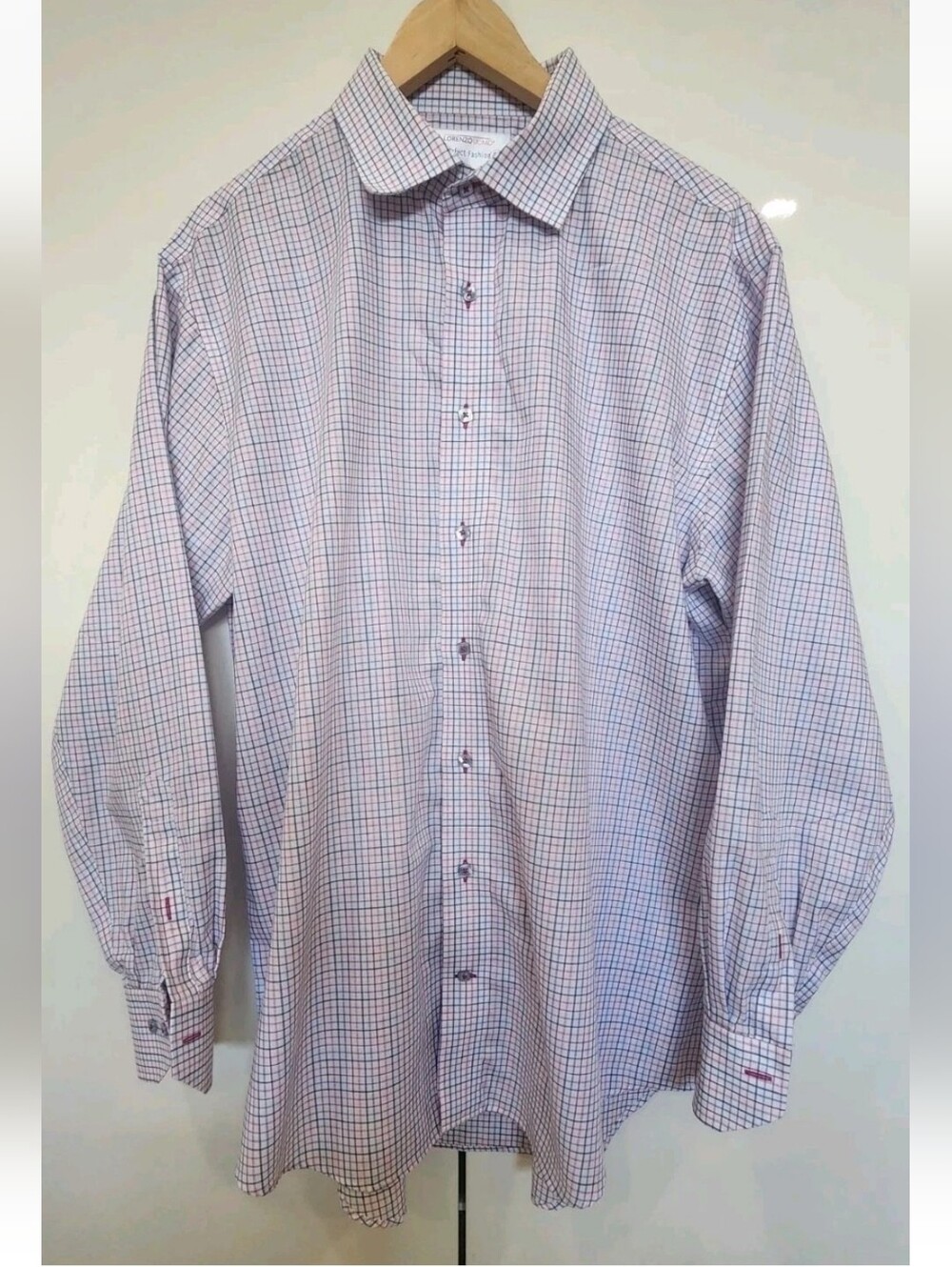 Lorenzo Uomo 100% Cotton Plaid Dress Shirt 17.5 34/35 XL